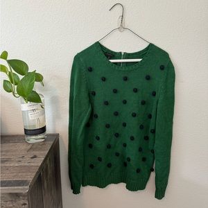 Talbots Bobble Sweater Green Navy Blue Polka Dot Back Zip Size Medium